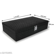 Faux Leather Watch Box Organizer Case For Unisex With 12 Slots For Watches In Black And Grey Color
