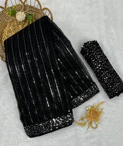 Elegant Sequin Net Saree with Matching Blouse
