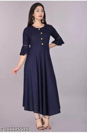 Trendy Ethnic Women's Solid Flared Kurtis (Navy Blue)