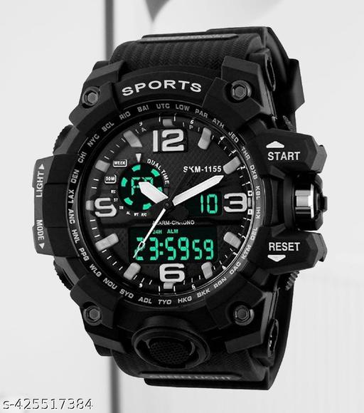 Men's Black Analog Digital Sports Watch with Multifunction Design