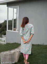 Stylish Trendy Beautiful Aqua Blue Floral Printed Beautiful Ethinic Kurti For Girls And Womens|College kurtis For girl||Womens Daily wear Kurti||Elegant Print Kurti|