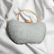 Fantastiqo Silver Apple Shape Textured Party Clutch Bag with Golden Handle