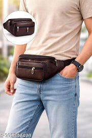Premium Leather waist Bag for Men | Stylish Weekender Bag | Large Capacity Handbag with Multiple Compartments (Brown)