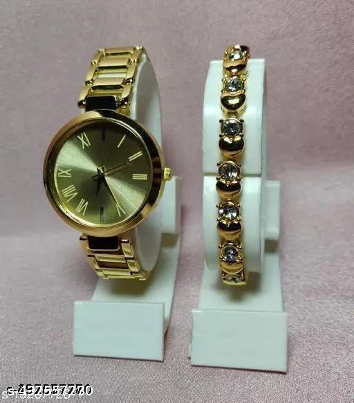New Women Rosegold Metal Analog Watch With Breaclet Combo girls watches bracelet combo