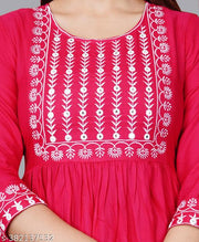 Trendy Stylish Gaither Anarkali Kurta with Three-Quarter Sleeves, Pink | Kurta | Women Kurta | Suit | Girls Kurti | Traditional Kurti | Pink Anarkali Kurta | Anarkali Kurta | Designer Anarkali Kurta |