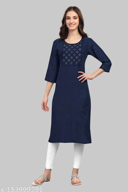 Womens Viscose Rayon Embroidered Straight Kurti Ethnic Wear Traditional Wear