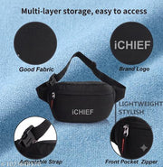 Hiking Cycling Sports Waterproof Large Capacity Kamar Bag Fanny Pack Waist Bag (Black)