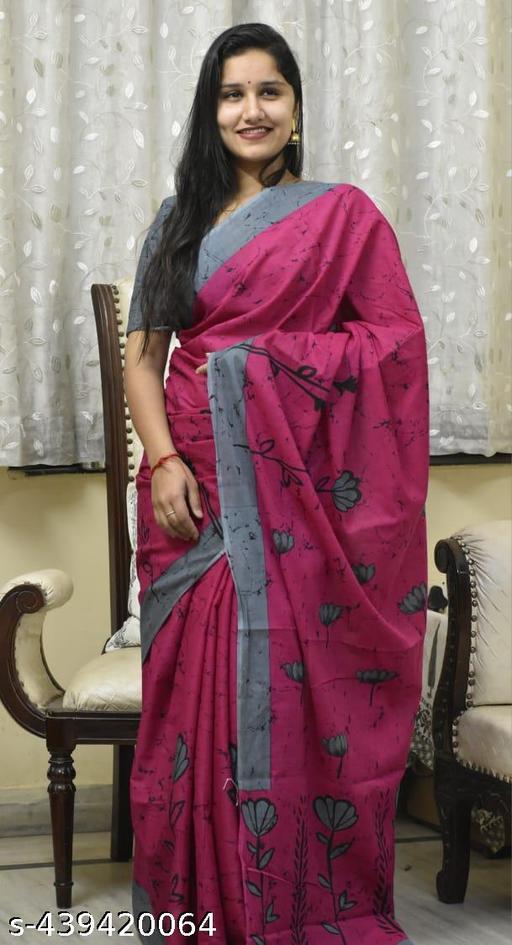 Bagru print cotton mulmul saree with blouse piece