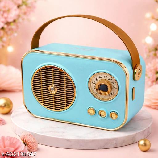 Bluetooth Speaker with FM Radio, Leather Strap & Gold Trim (Mint Green)