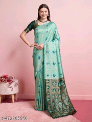 Seagreen Rich Banarasi Saree With Heavy Blouse