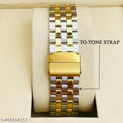 The Vintage Day & Date Functioning Original Gold Plated Adjustable Bracelet Men Watch Quartz Analog Watch