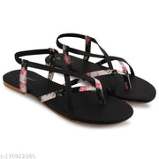 Women Stylish Fashion Black Flats Sandal