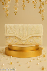 New Trendy Pure White Beaded Women Clutch || Latest Clutch Designed With Pearls In White Colour For Girls & Women | Clutch For Women | Party Wear Wallet For Women | Purse For Women | Wallet For Women | Best Beautiful Wedding Clutch purs for Women & girls.