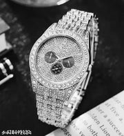 Silver Colour Diamond Design Round Dial Analog Watch for Mens n Boys