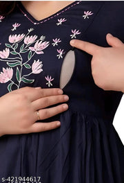R.K. CREATIONS embroidery Feeding Maternity Kurti Both Side Zip Anarkali Kurta & Kurtis Zipper dress Beautiful Embroidery