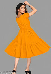 Women's "Rayon" Fashionable Flared "Stylish Kurti"  (Yellow)