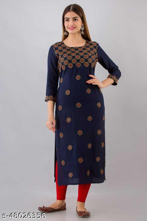 Embroidered Blue Rayon kurti