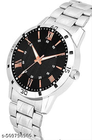 Letest Trendy Luxe Black  Dial Analog Roman Numeral Watch with Sleek Metallic Strap watch for Men's & Kids