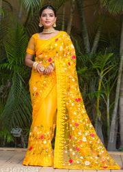 Gezrel Net Embroidery Work Saree For Woman