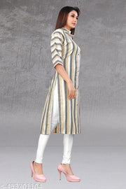 Women Striped Khadi Cotton Straight Kurta FANCY COTTON DESIGNER LATEST BOLLYWOOD STRAIGHT KURTI Trendy The New Fancy Bollywood-Inspired Trendy Women's Cotton Straight Kurti Trendy Attractive kurti collar neck