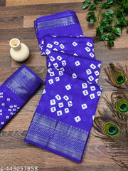 Cotton Silk Bandhani Print Saree With Unstitched Blouse
