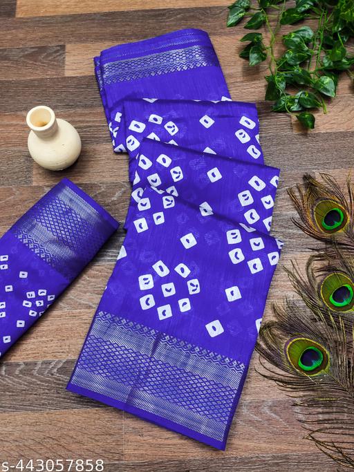 Cotton Silk Bandhani Print Saree With Unstitched Blouse