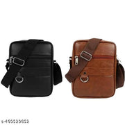 Stylish PU Leather Crossbody Fanny Pack Sling Bag for Women & Men Trendy crossbody for Traveling | One Side Shoulder sling bag stylish sling bag latest sling bag branded sling bag (Brown and black, Pack of 2 pic)