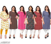 Polyster/Crepe fabric-Women Printed Kurta Combo of 6
