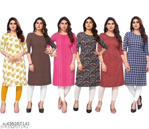 Polyster/Crepe fabric-Women Printed Kurta Combo of 6