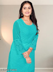 Women Georgatte Chikankari Straight Kurta