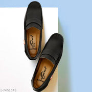Black Solid Loafers For Men