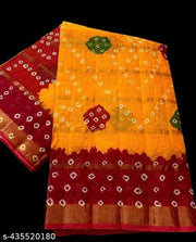 KRISHNA NX PURE COTTON SAREE BANDEJ PRINT GOLD SPECIAL CHHAT POOJA SAREE