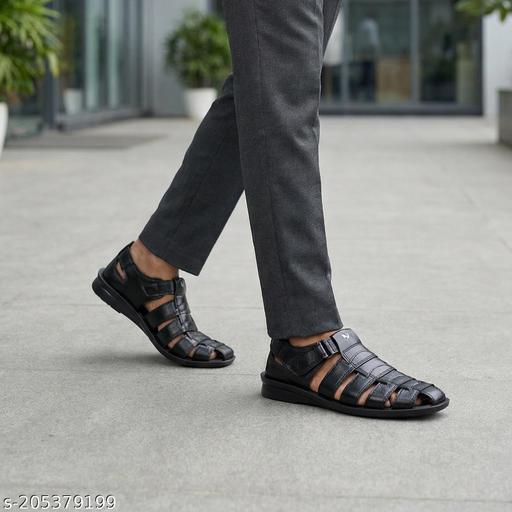 WALKAROO Men Fisherman Sandal with Premium PU Upper, Closed Toe Front, Soft Cushion Sole, Daily Wear Sandals 13505 Black
