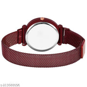 Luxury Studded Color New Mesh Magnet Buckle Starry sky Quartz Sparkling Magnetic Strap Magnet watch Red Girls and Women.