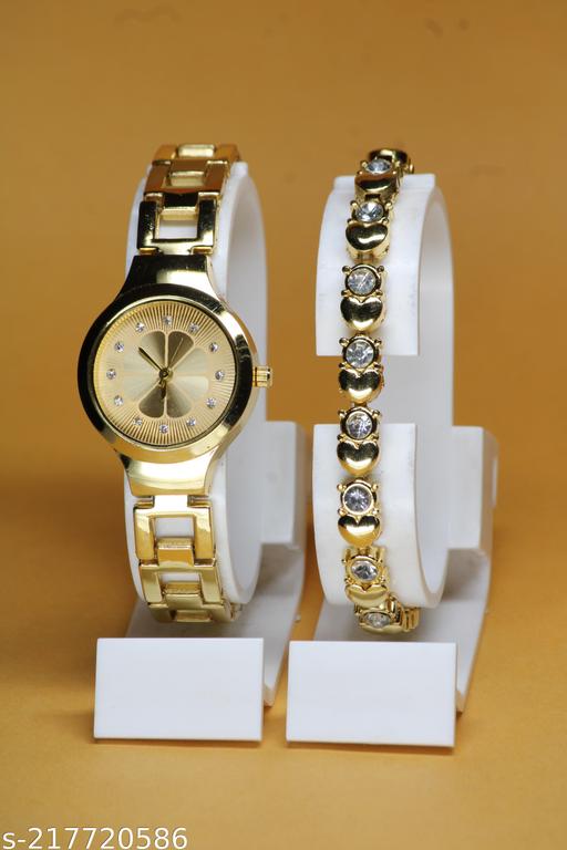 Best Quality Flower Designer Metal Belt Analog Watches combo with Cosmic Diamond Bracelet for Women