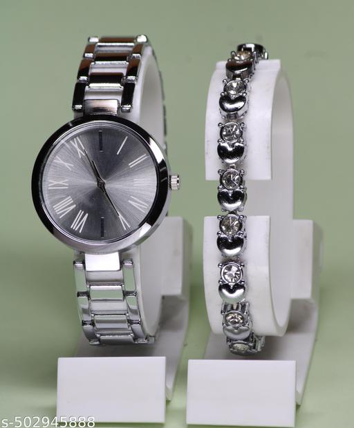 New Arrivals Festive Seasonal Stylish Throns Fit Round Ad Solid Gold Dial Metal Chain Belt Analog Watch with Attractive Diamond Studded Bracelet Combo for Women & Girls.