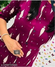 Women Wine Purple Printed Kurti Pant Set | Stylish Printed Kurta Set for Women | 3/4 Sleeve Ethnic Kurti with Pant | Daily & Office Wear