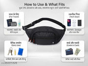 Durable Black Nylon Fanny Pack with Zipper Pockets | Unisex Outdoor & College Sling Bag