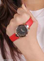 Number Dial Leather Belt Analog Wrist Watch for Women and Girls