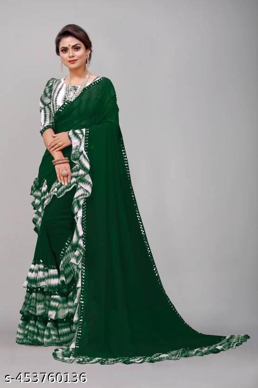 Women's Georgette Saree With Blouse Piece, Ruffle Frill Saree