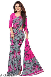 Pink Georgette Floral Print Sarees For Women.