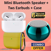 Buetooth Speaker, 3 Watt mini Bluetooth Speaker, Mega Bass Portable Speaker, Best Quality Speaker, Bluetooth Speaker 3D with Loud Stereo Sound and Long Playtime wth Wireless buds + Yellow Case - Combo