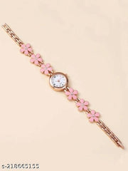 Flower Pattern Analogue Women's or Girls Watch (Rose Gold White)
