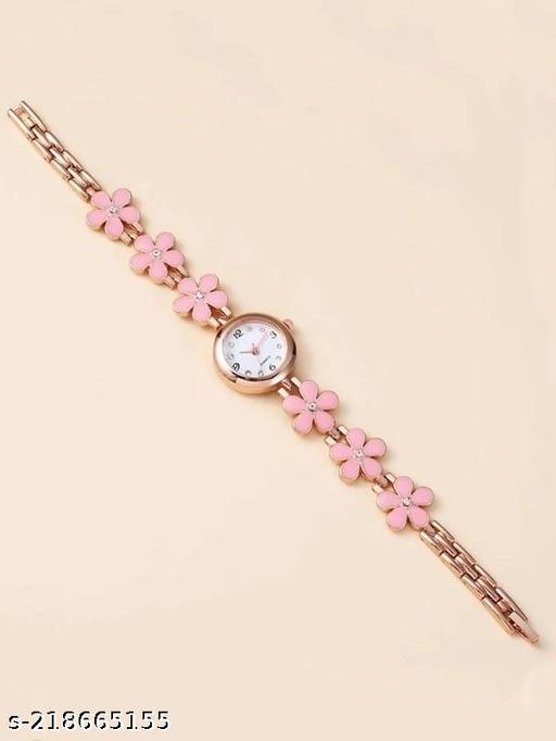 Flower Pattern Analogue Women's or Girls Watch (Rose Gold White)