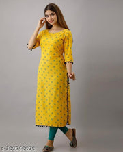 Women Printed Viscose Rayon Straight Kurta  (Yellow)