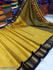 Traditional Design Paithani Sico Silk Saree with running blouse piece ( Gold & Black )