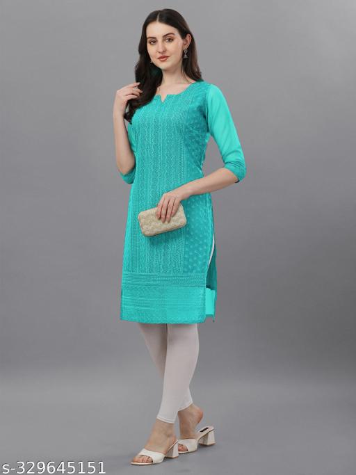 Apari Fab Women's Embroidered Georgette Straight Kurti