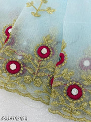 Designer Net Mirror Embroidery Saree with Floral Border and Contrast Blouse