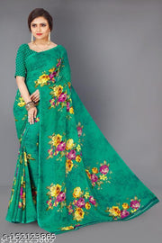 Women's Floral Printed Daily Wear Saree with Unstitched Blouse Piece