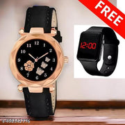 combo watch for women Best Quality Festive Season Flower Designer Round Dial Attractive Leather Belt combo wathces for women stylish girl watches analog leather belt watches wrist watches combo led watch for girl